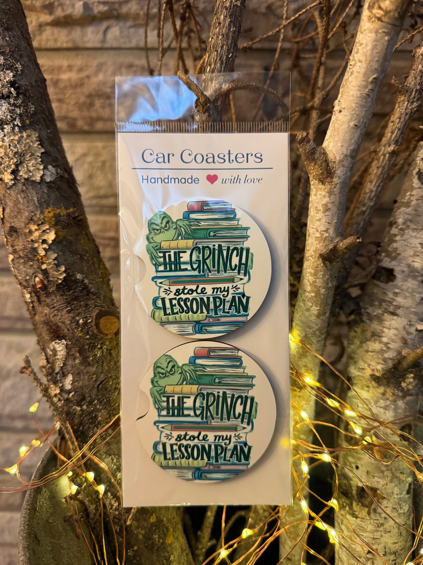 “The Grinch Stole My Lesson Plan” – Teacher Car Coasters (Set of 2)