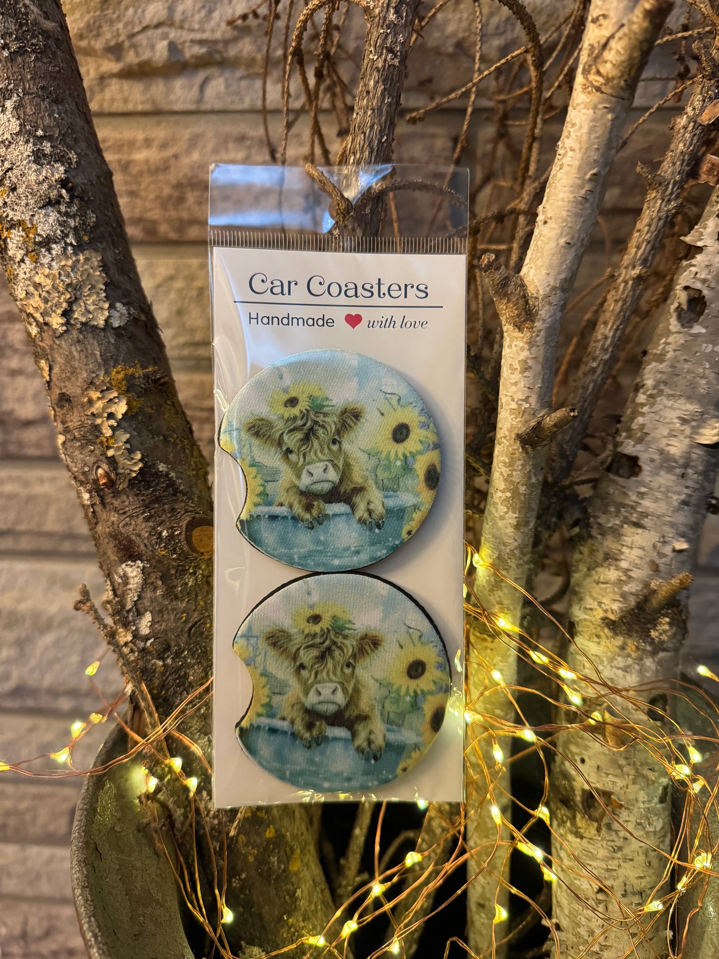 Highland Cow Car Coasters โ Handmade with Love ๐๐ฎ