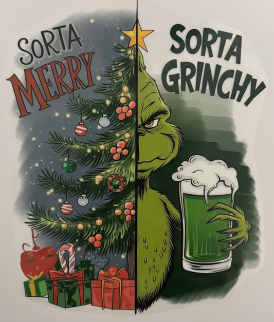 “Sorta Merry, Sorta Grinchy” – Christmas Split Design Shirt
