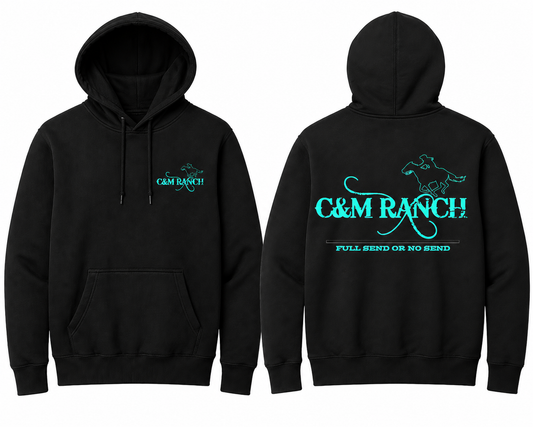 C&M Ranch Black Pullover Hoodie – Small Chest Logo & Full Back Graphic