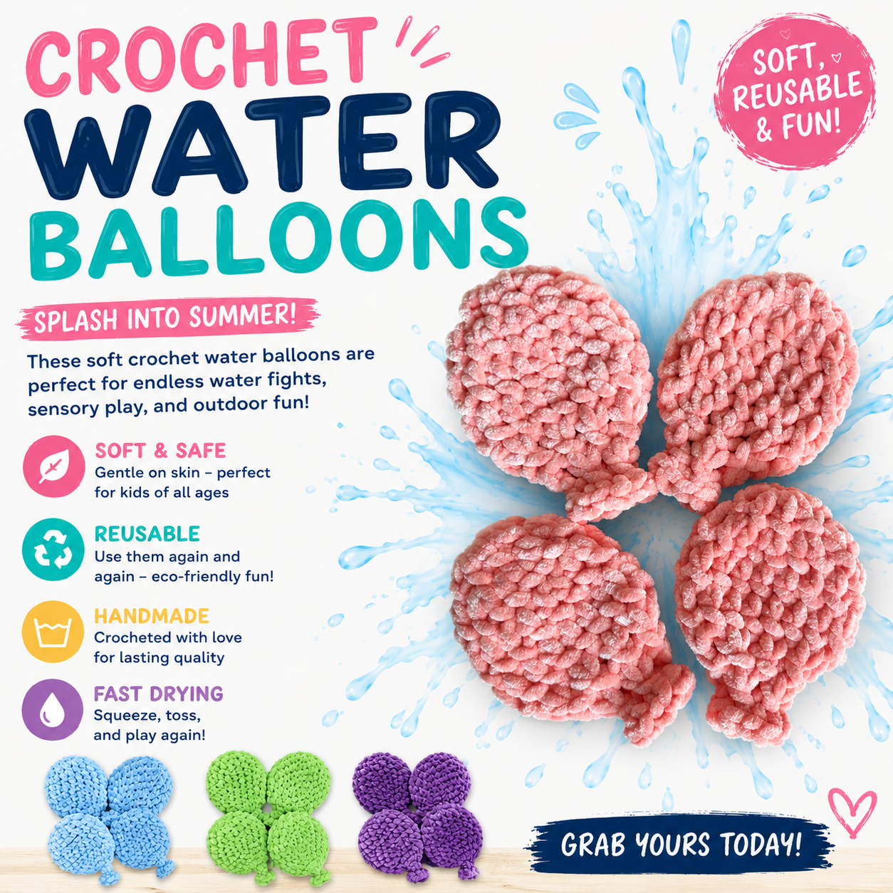 Crochet Water Balloons | Reusable Eco-Friendly Summer Water Toys