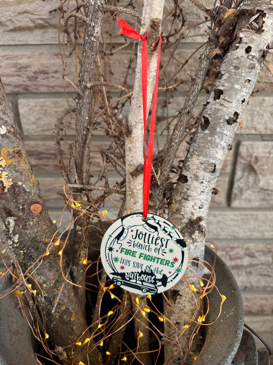 “Jolliest Bunch of Fire Fighters This Side of the Firehouse” Ornament 🚒🎄