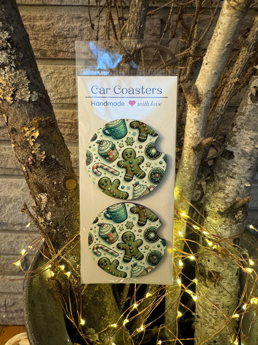Gingerbread Christmas Car Coasters – Set of 2