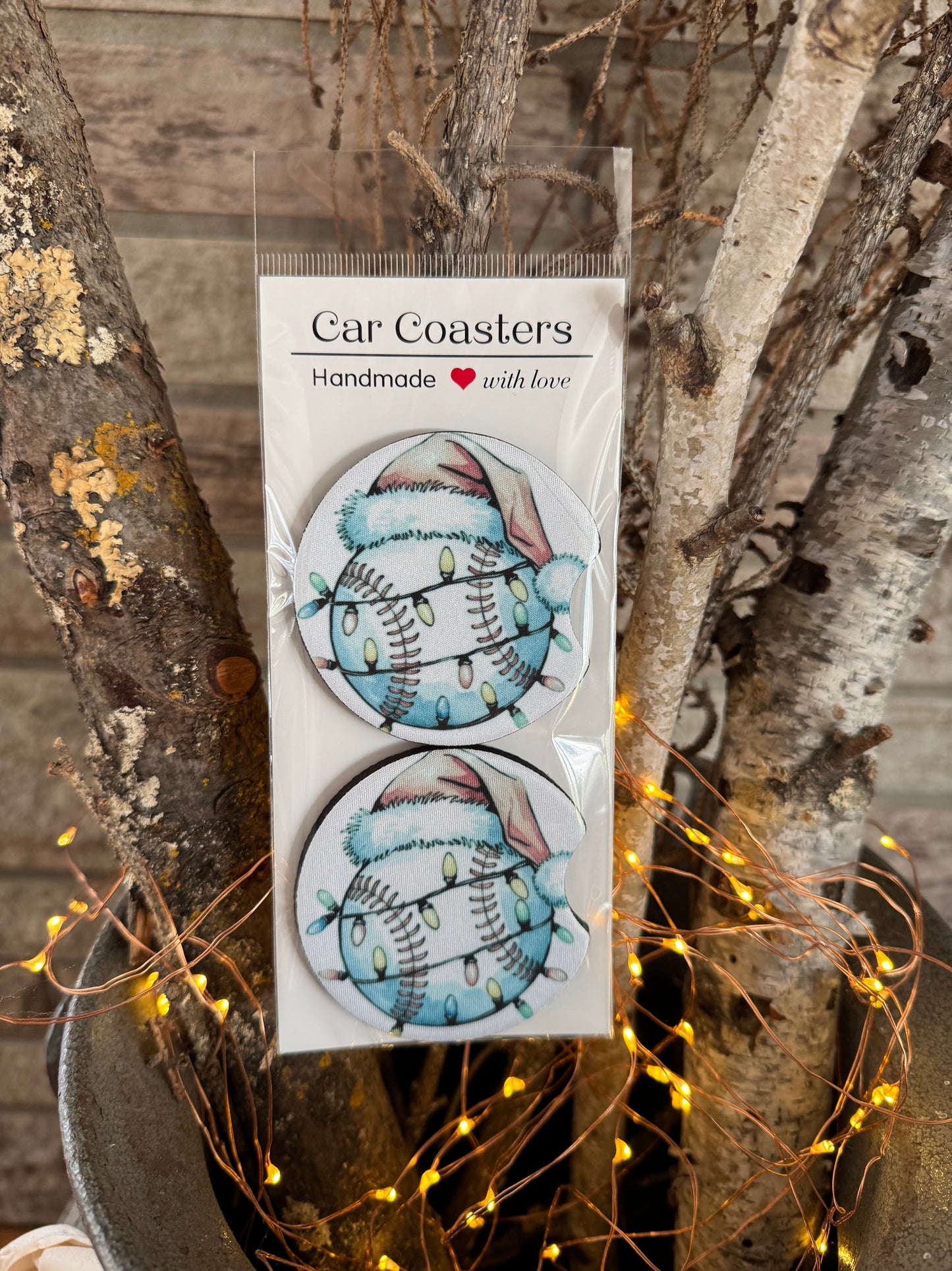 Christmas Baseball Car Coasters – Set of 2