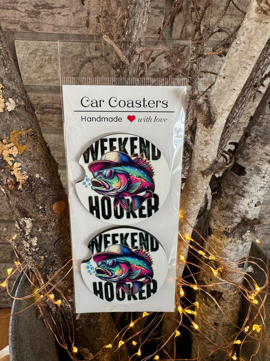 Weekend Hooker – Fishing Car Coasters (Set of 2)