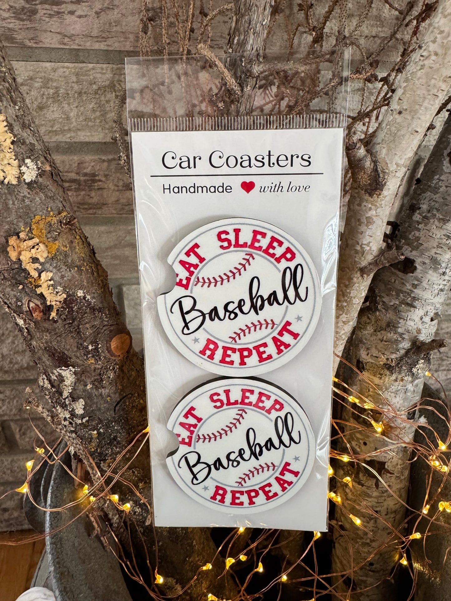 Eat Sleep Baseball Repeat – Car Coasters (Set of 2)