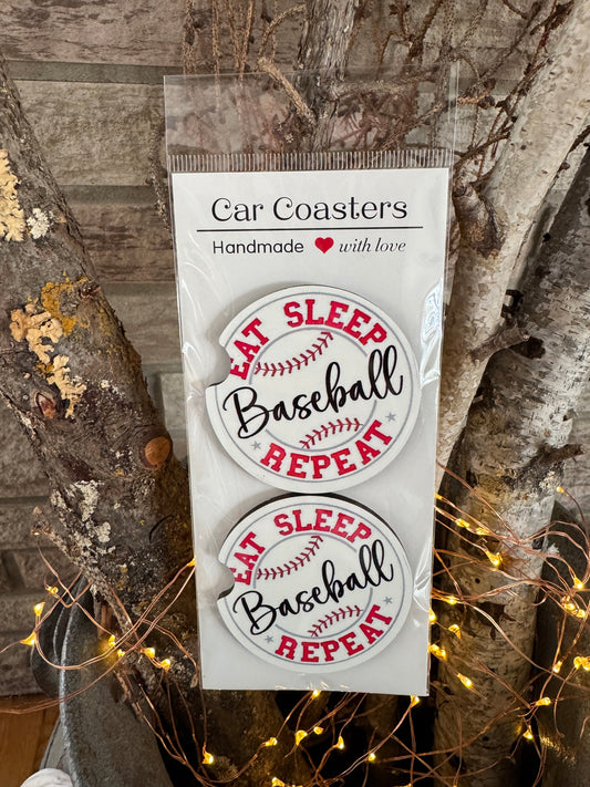 Eat Sleep Baseball Repeat – Car Coasters (Set of 2)