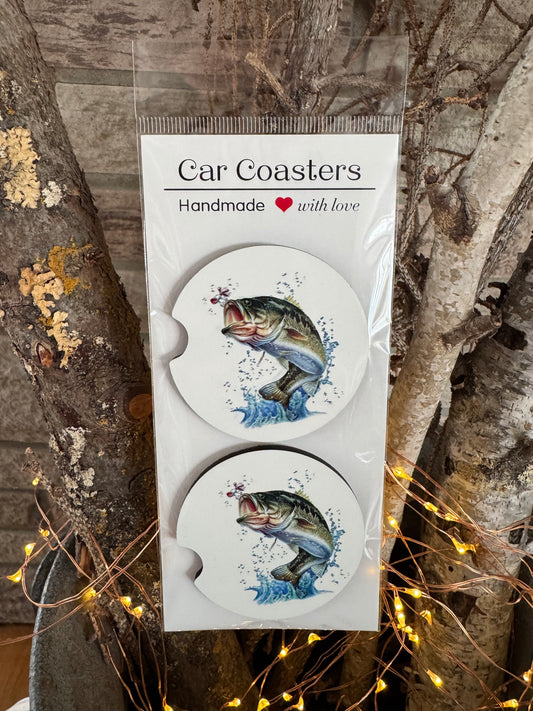 Bass Fishing Car Coasters – Set of 2