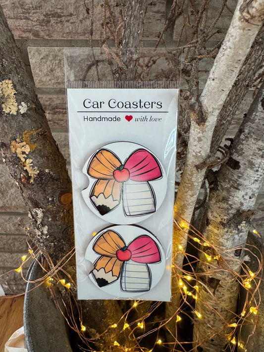 Teacher Bow Car Coasters – Set of 2