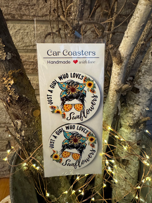 Just a Girl Who Loves Sunflowers – Car Coasters (Set of 2)