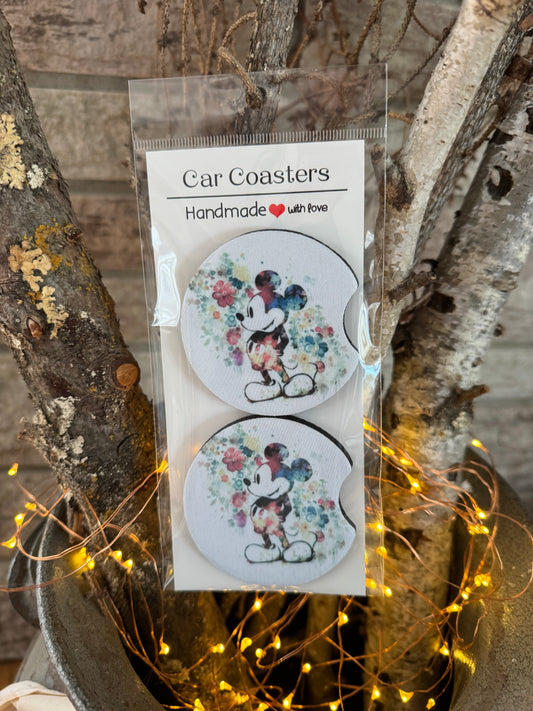 Floral Mouse-Inspired Car Coasters – Set of 2