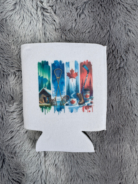 Canada-Inspired Can Cooler – Nature & Maple Leaf Design 🍁