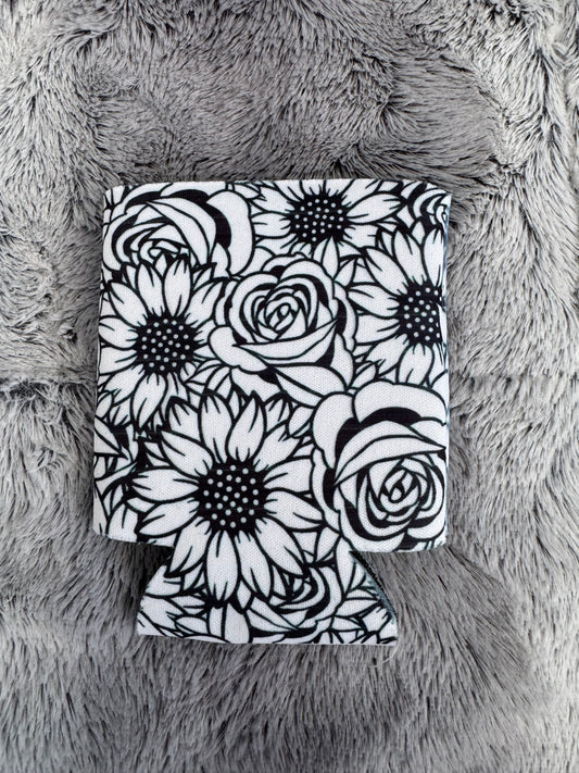 Black & White Floral Can Cooler